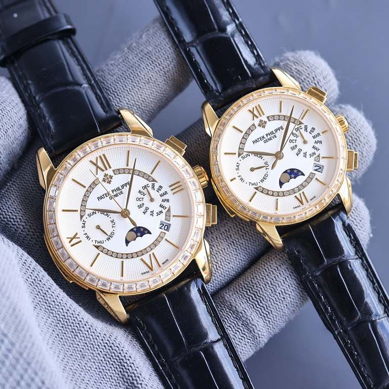 White goldPatek Philippe Patek Philippe Complications Chronograph Collection, Perpetual Calendar Couple's Watch! Little Red Book   Multi-function watch! Equipped with the original imported 9100 moon phase function moveme