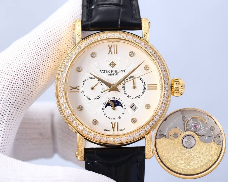 The Patek Philippe Patek Philippe Complications - hand-engraved floral wristwatch - is a stunning watch, with a diameter of 42 millimeters that fits the popular male hand size, very business as well as leisure. The entir