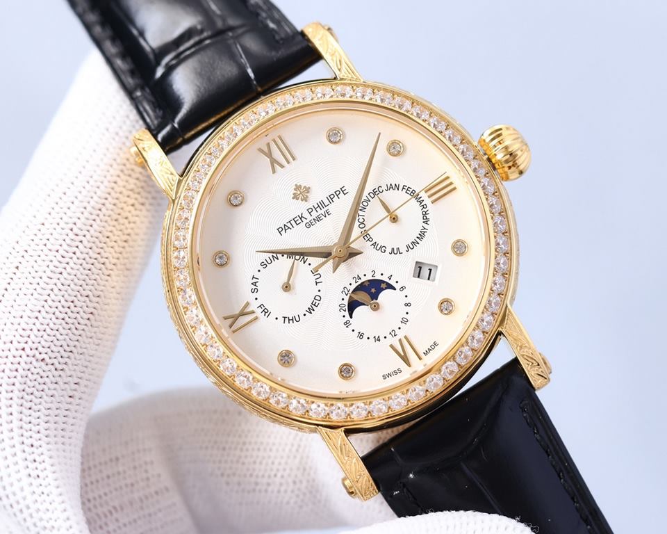 The Patek Philippe Patek Philippe Complications - hand-engraved floral wristwatch - is a stunning watch, with a diameter of 42 millimeters that fits the popular male hand size, very business as well as leisure. The entir