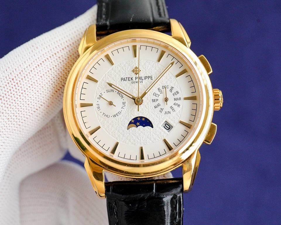 [Rose][Rose] PP newest model Patek Philippe Patek Philippe with imported 9100 multi-function movement (zero return) function (24 hours, day, star, month) imported 316 steel! With imported Italian calfskin! Original foldi