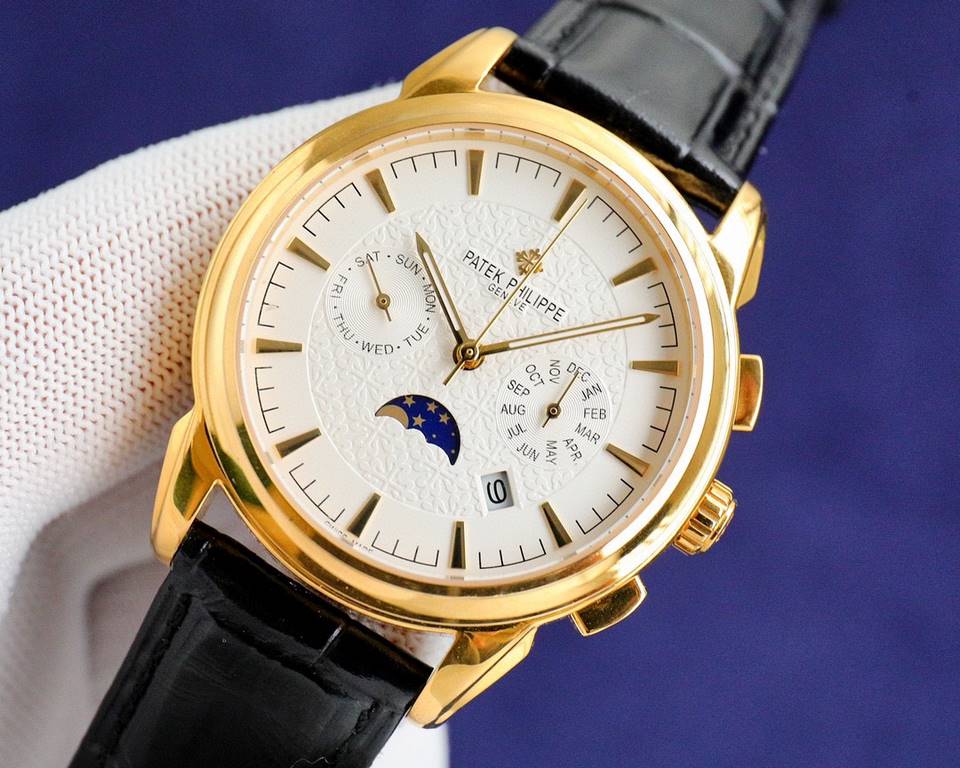 [Rose][Rose] PP newest model Patek Philippe Patek Philippe with imported 9100 multi-function movement (zero return) function (24 hours, day, star, month) imported 316 steel! With imported Italian calfskin! Original foldi