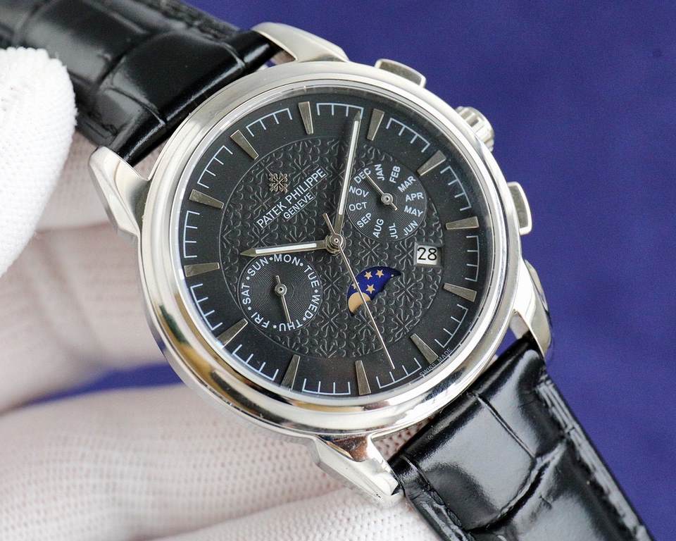 [Rose][Rose] PP newest model Patek Philippe Patek Philippe with imported 9100 multi-function movement (zero return) function (24 hours, day, star, month) imported 316 steel! With imported Italian calfskin! Original foldi