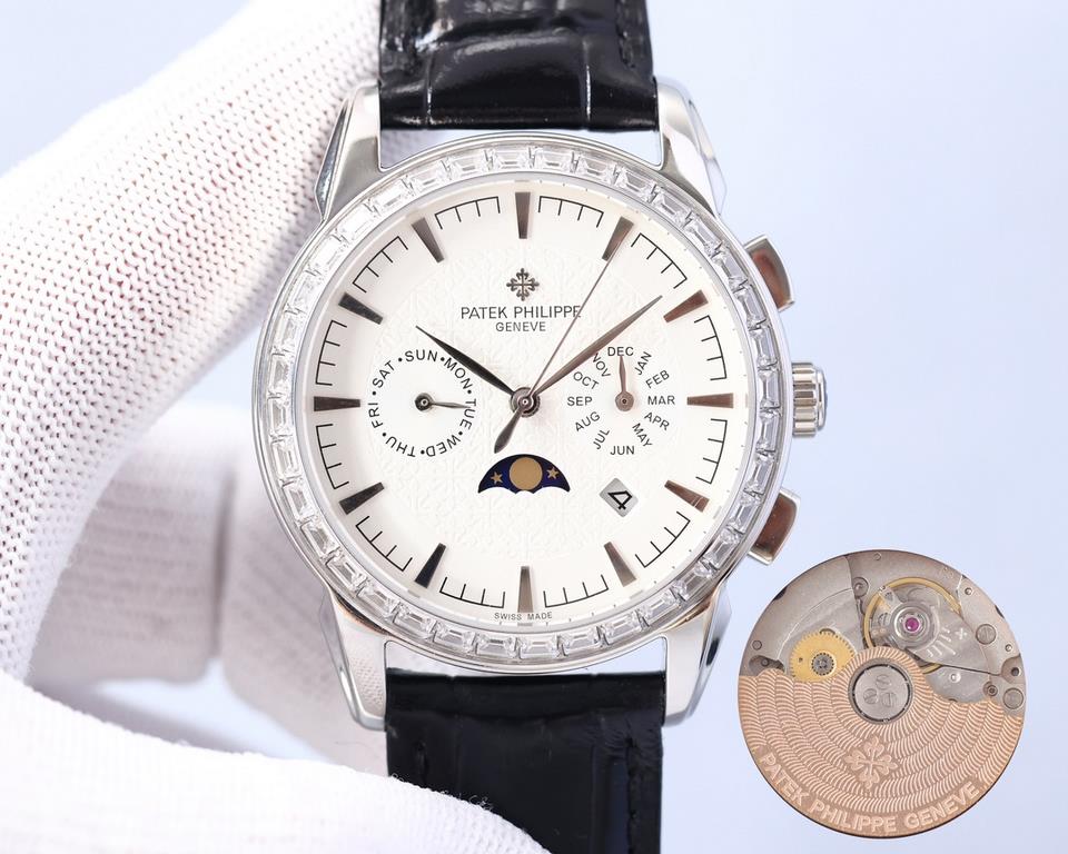 The latest Patek Philippe with imported 9100 multifunctional movement (zero-repair) functions (24 hours, day of the week, star, month) imported 316 stainless steel! Imported 316 stainless steel! Original folding clasp! S