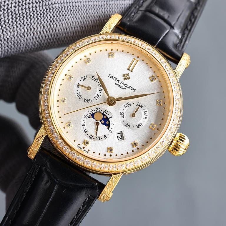 Patek Philippe Grande Complication 42 mm diameter double-layered engraved steel case is a tribute to the classic design language of cream-colored dials for a vintage atmosphere, the dial edge is engraved with a dense min