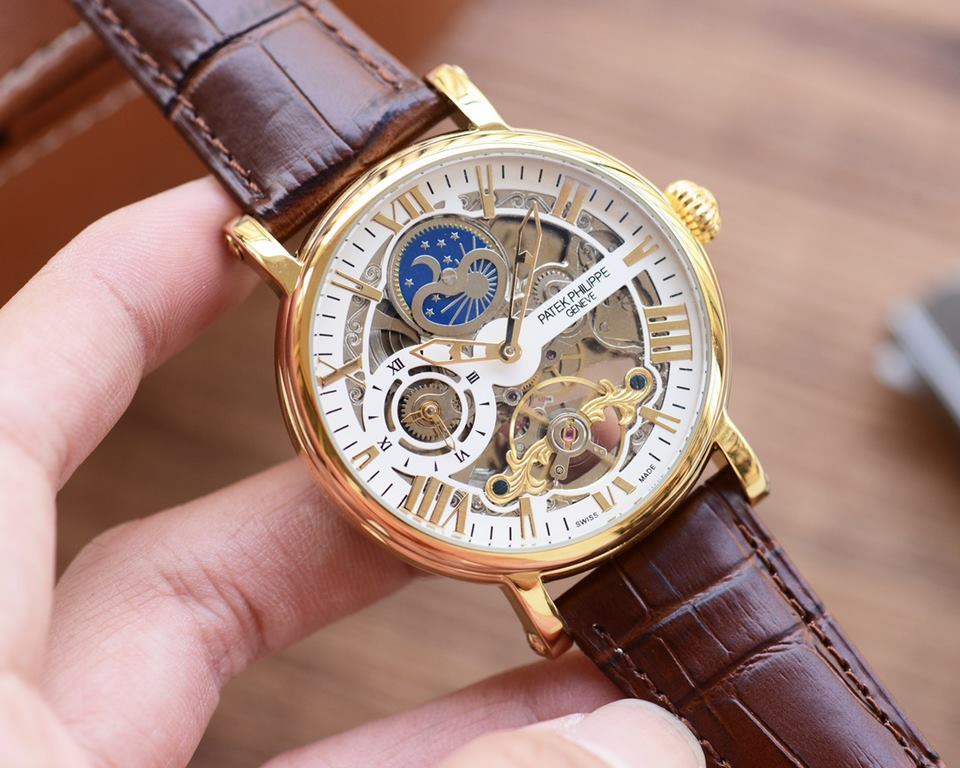 Men's favorite skeleton watch  Newest】：Patek Philippe  Best Design Exclusive First 【Type】：Boutique men's watches[Strap] Genuine cowhide leather strap【Movement】：High-end automatic mechanical movement[Mirror] mineral reinf