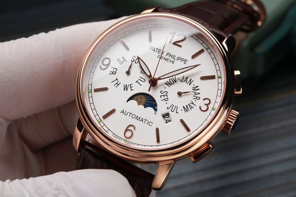 Patek Philippe newly launched moon phase multi-function mechanical watch, this watch is equipped with imported ultra-stable 9100 mechanical movement, a set of month, day, calendar, stars, luminous function in one, 42mm d