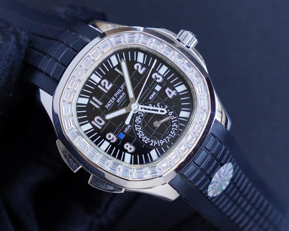 The Patek Philippe AQUANAUT collection is proud to present the first casual-style Dual Time watch - model 5164! With two hour hands (indicating local time and time of origin), a daynight display and a pointer date, the s