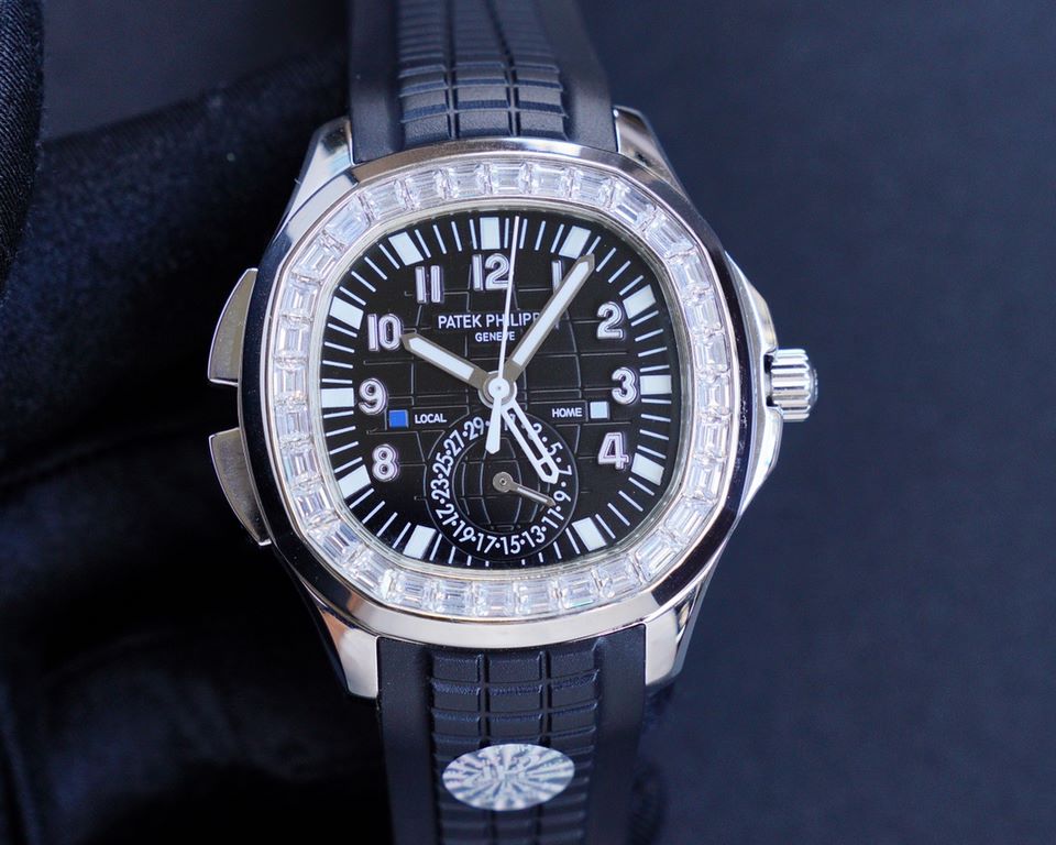 The Patek Philippe AQUANAUT collection is proud to present the first casual-style Dual Time watch - model 5164! With two hour hands (indicating local time and time of origin), a daynight display and a pointer date, the s