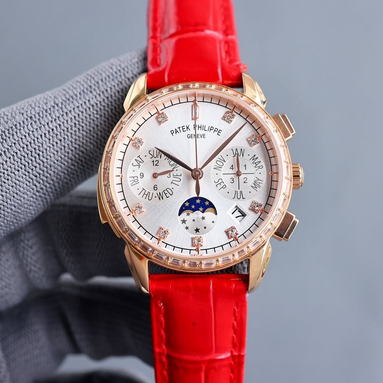 White GoldPatek Philippe (Patek Philippe) Complications Chronograph Series, Perpetual Calendar Women's Wristwatch, Prestige Luxury, Little Red Book Explosion   Multifunctional Watch!1 with imported 9100 multifunctional m