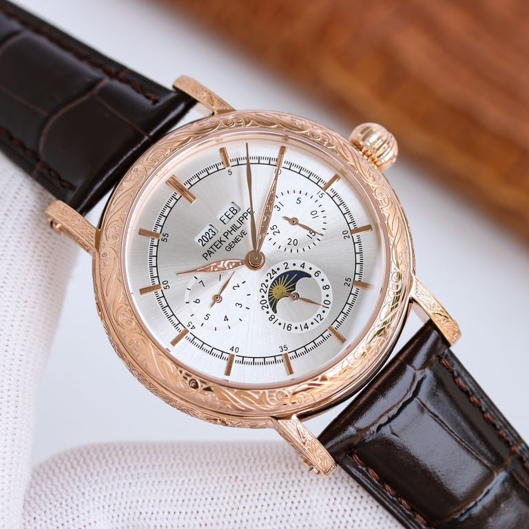 . Patek Philippe 5270P-336 Grande Complication 40mm diameter double-layered stainless steel engraved case, a tribute to the classic design language of cream-colored dial to create a vintage atmosphere, the dial edges are