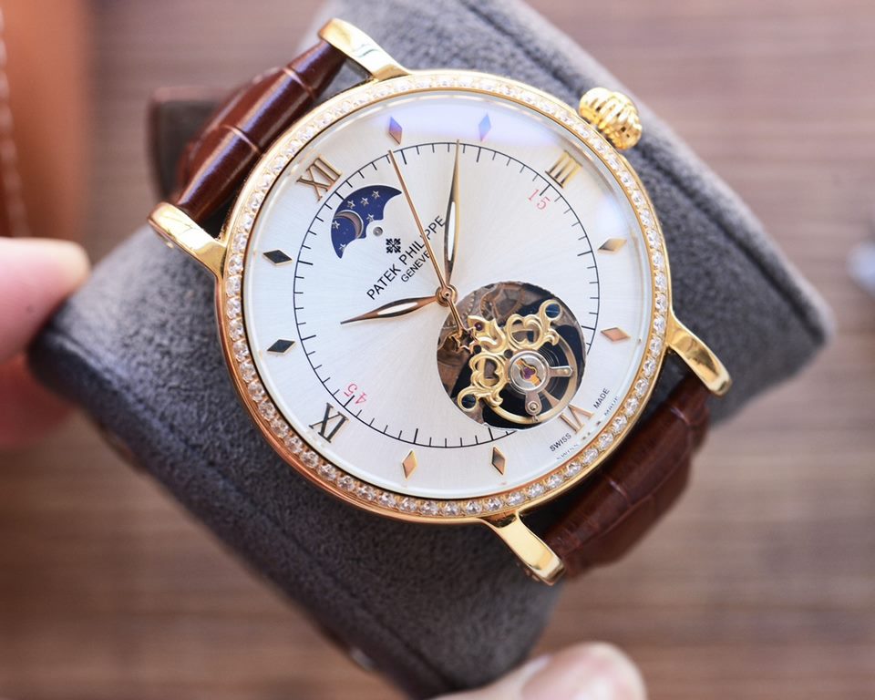 Men's Favorite Big Flywheel Watch  Newest】 Patek Philippe  Best Design Exclusive First 【Type】：Boutique men's watches[Strap] Genuine cowhide leather strap【Movement】：High-end automatic mechanical movement[Mirror] mineral r