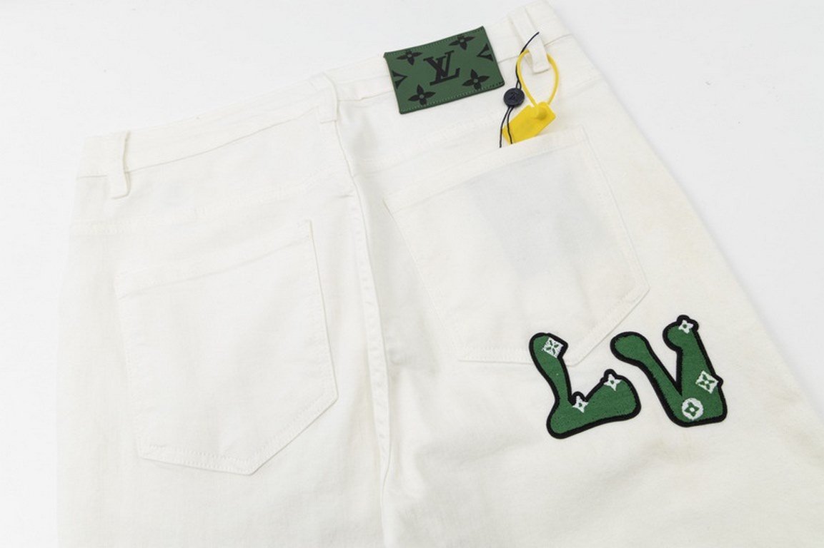 LV Louis Vuitton white toothbrush towel embroidered jeans 2023 latest products, counter synchronization is available, the original single goods, washed casual jeans, imported original washed stretch fabrics, comfortable 