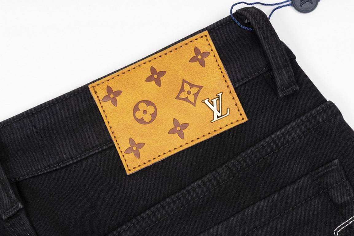 Louis Vuitton Louis Vuitton LV FREQUENCY GRAPHIC T-SHIRT jeans jeans correct version Multi-needle particles embroidery needle walking, pay attention to   the back pockets sealed, auxiliary materials a full set of the ori