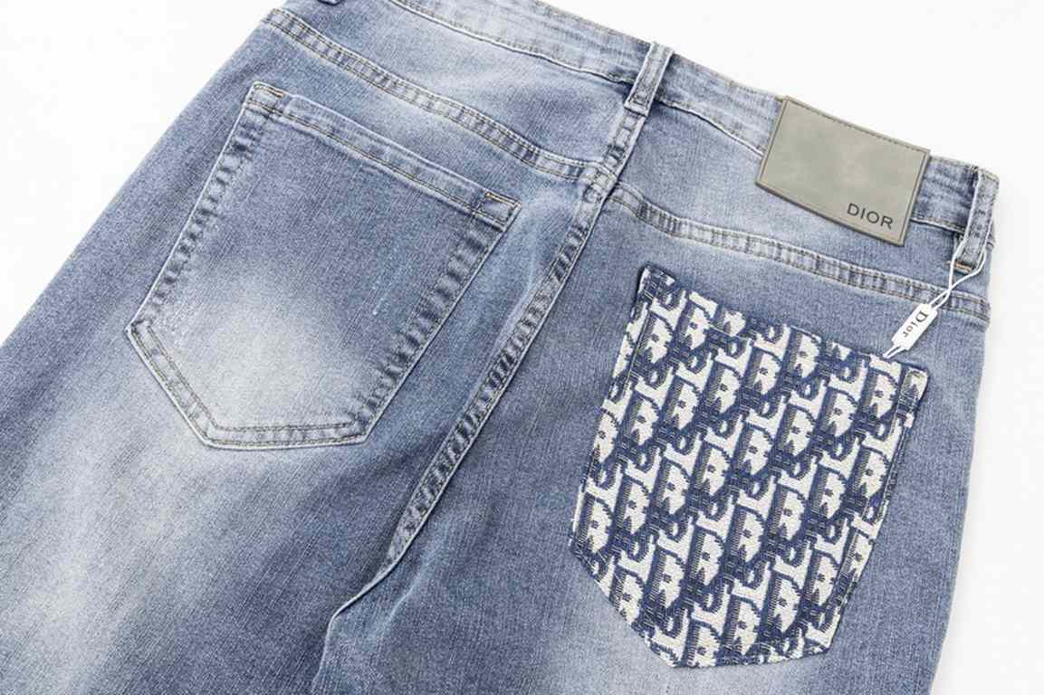 . Dior Classic Old Flower Pocket Jeans 2023 latest products, counter synchronization on sale, the original single goods, washed casual jeans, imported original washed stretch fabric, comfortable and elastic, original har