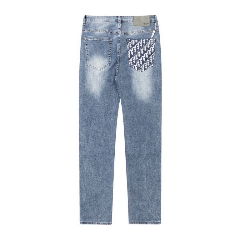 . Dior Classic Old Flower Pocket Jeans 2023 latest products, counter synchronization on sale, the original single goods, washed casual jeans, imported original washed stretch fabric, comfortable and elastic, original har