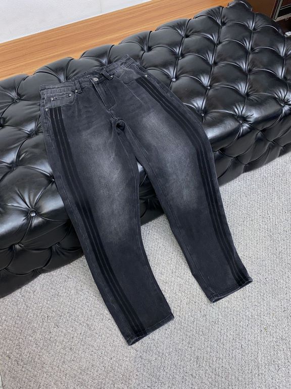 Paris family wide-legged pants2023 fall and winter men's jeans original fabric original wash! Imported original washed stretch fabric, complex handcraft superposition, any one of the washing link to stay a few seconds mo