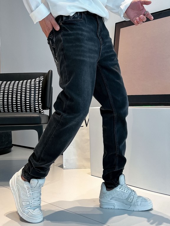 LV 23ss fall and winter new men's casual jeans, top quality! Channel order, official website synchronized sale! Original factory order denim cotton material! Suitable for casualformal wear all kinds of collocation ~ the 