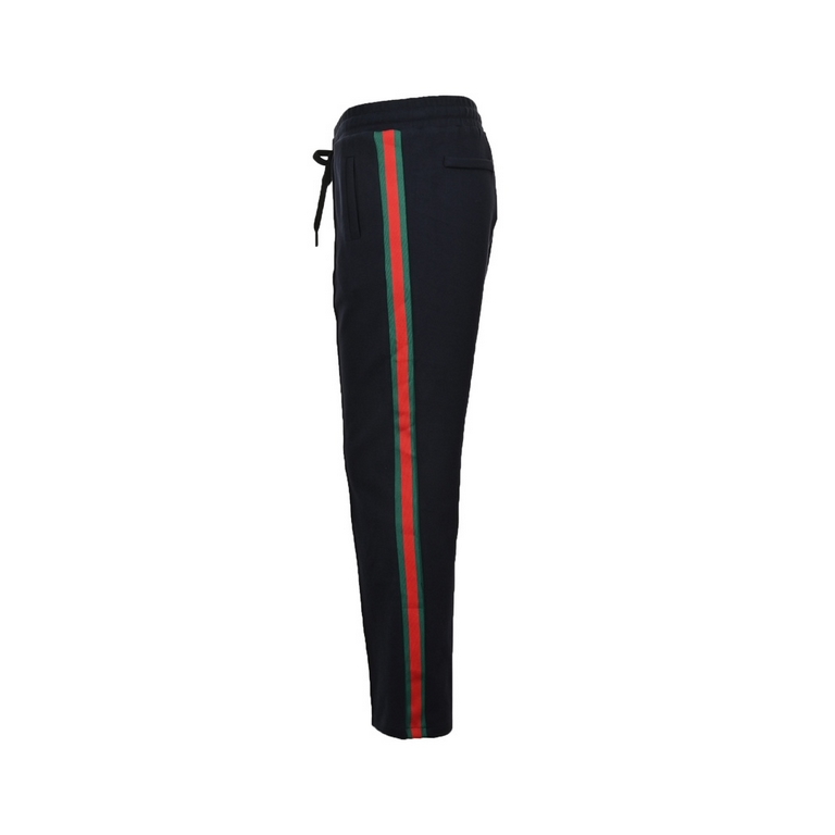 GucciGucci 23Fw Red and Green Striped Webbing Colorblock PantsOriginally purchased at 8,500, these pants have color blocked stripes on both sides of the leg,The fabric is made of 400g beaded mesh cotton fabrics, ordering