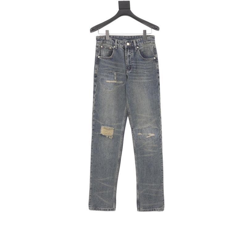 FEAR OF GOD Washed Destroyed JeansA washed denim that is definitely worth buying, at first glance the color and texture will make you goggle. Custom 8s11 denim fabric, laser ripped holes, washed and shaped, full set of c