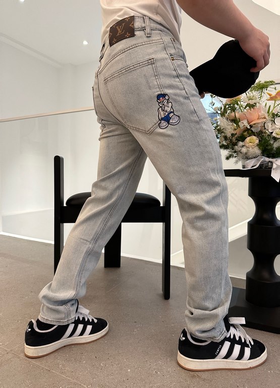 Louis Vutton Louis Vuitton jeans with cartoon character embroidered logo on the back Top Result#