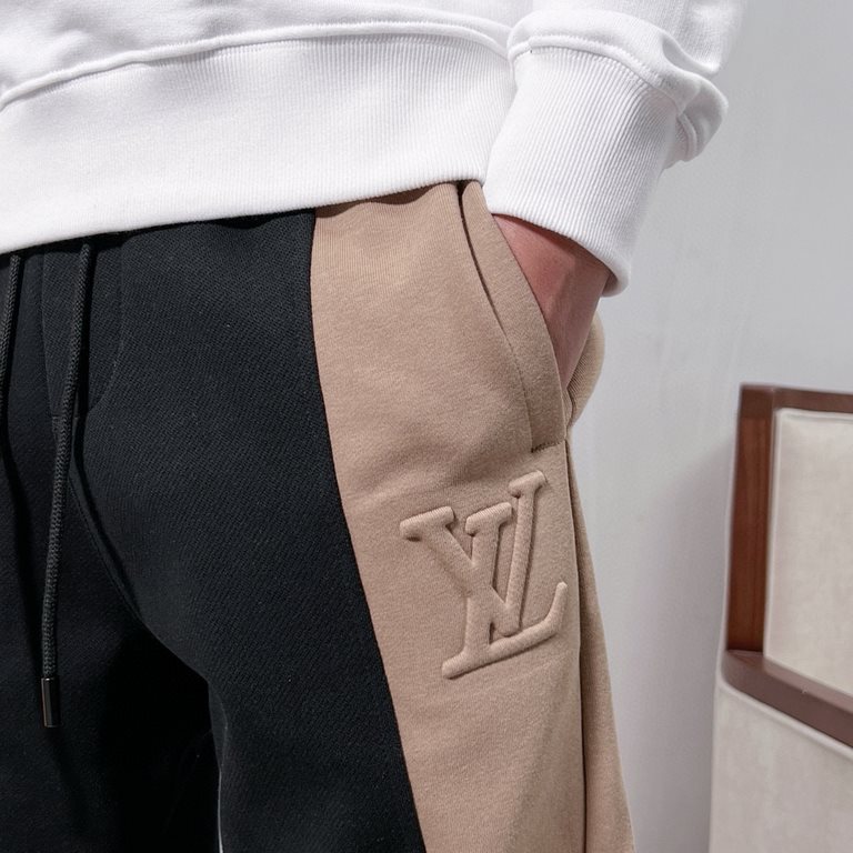 #LouisVuitton 23Fw Embossed Colorblocked Fleece Pants Top