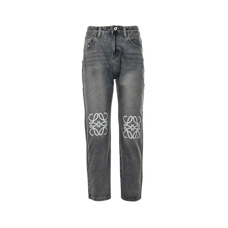 Loewe  Loewe 23Fw logo print washed jeansSpring and summer original single Loewe large logo print men's fashion casual denim jeans, Hong Kong foreign channel goods, high-end Japanese OEM production, heavyweight platinum 