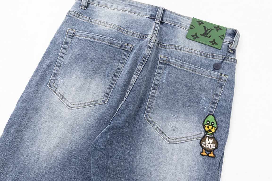 lV Louis Vuitton Duckling Patch Embroidered Jeans 2023 latest products, counter synchronization on sale, the original single goods, washed casual jeans, imported original washed stretch fabric, comfortable and elastic, o