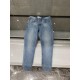 (New) Loewe! Denim 2023SS spring and summer new men's embroidered P Denim light color straight Slim jeans Classic five-pocket straight style, Luo family jeans are also one of the best. Italy    denim jeans using traditio