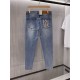 (New) Loewe! Denim 2023SS spring and summer new men's embroidered P Denim light color straight Slim jeans Classic five-pocket straight style, Luo family jeans are also one of the best. Italy    denim jeans using traditio