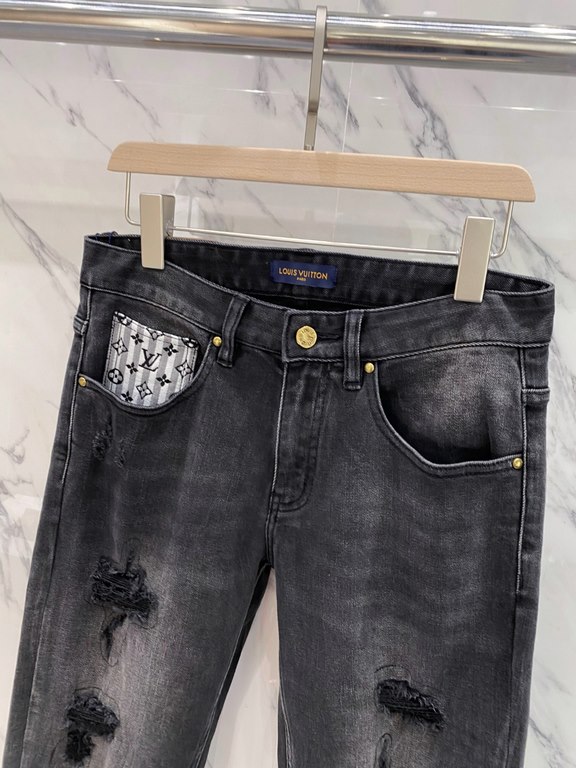 LV 23ss fall and winter new men's casual jeans, top quality! Channel order, official website synchronized sale! Original factory order denim cotton material! Suitable for casualformal wear all kinds of collocation ~ the 