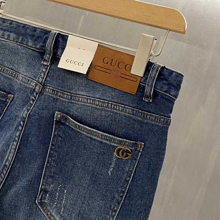 (New) GUCC 2023SS spring and summer new men's embroidered G Denim light-colored straight Slim jeans The classic five-pocket straight style, G's jeans are also one of the best. Italy    denim jeans using traditional techn