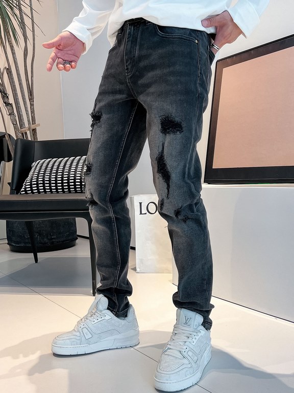 LV 23ss fall and winter new men's casual jeans, top quality! Channel order, official website synchronized sale! Original factory order denim cotton material! Suitable for casualformal wear all kinds of collocation ~ the 