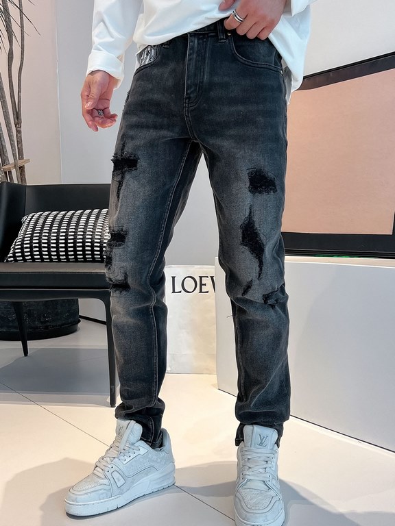 LV 23ss fall and winter new men's casual jeans, top quality! Channel order, official website synchronized sale! Original factory order denim cotton material! Suitable for casualformal wear all kinds of collocation ~ the 