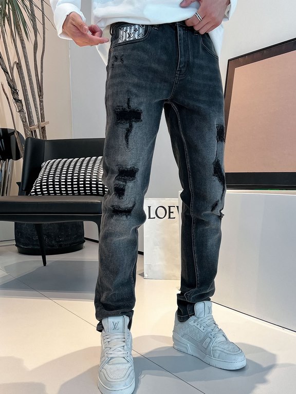 LV 23ss fall and winter new men's casual jeans, top quality! Channel order, official website synchronized sale! Original factory order denim cotton material! Suitable for casualformal wear all kinds of collocation ~ the 