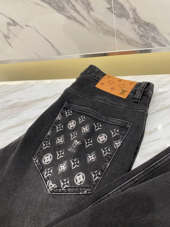 LV 23ss fall and winter new men's casual jeans, top quality! Channel order, official website synchronized sale! Original factory order denim cotton material! Suitable for casualformal wear all kinds of collocation ~ the 