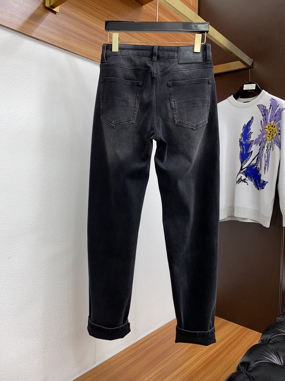 Paris family wide-legged pants2023 fall and winter men's jeans original fabric original wash! Imported original washed stretch fabric, complex handcraft superposition, any one of the washing link to stay a few seconds mo