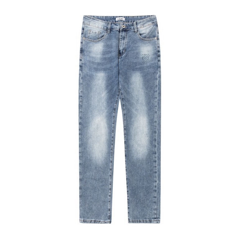 Loewe printed jeans 2023 latest products, counter synchronization on sale, the original single goods, washed casual jeans, imported original washed stretch fabric, comfortable and elastic, the original hardware accessori