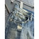 Bird's 23SS new jeans High-end quality Fabric with stretch Good shape Back pockets Embroidery letter design Fashionable Any combination looks good. Yardage 30, 31, 32, 33, 34, 36, 38.