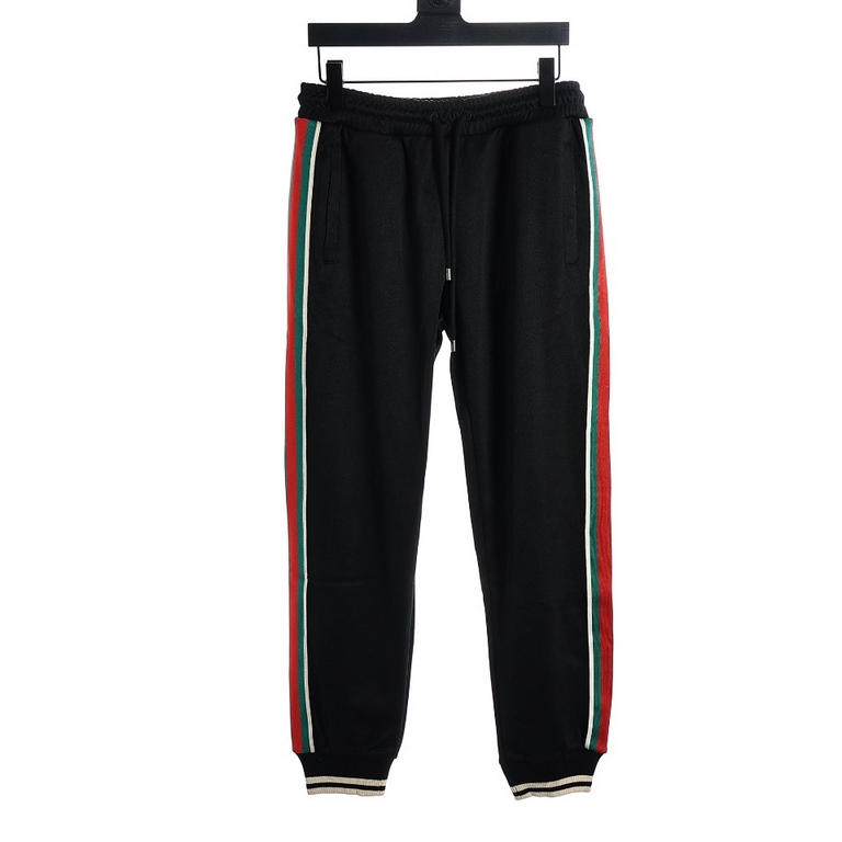 GucciGucci Classic Red and Green Webbing Set TrousersOriginally purchased for 8,500, polyester fabric, clashing stripes on both sides of the pants, interlocking double G giclée print, drawstring elasticized waistband, st