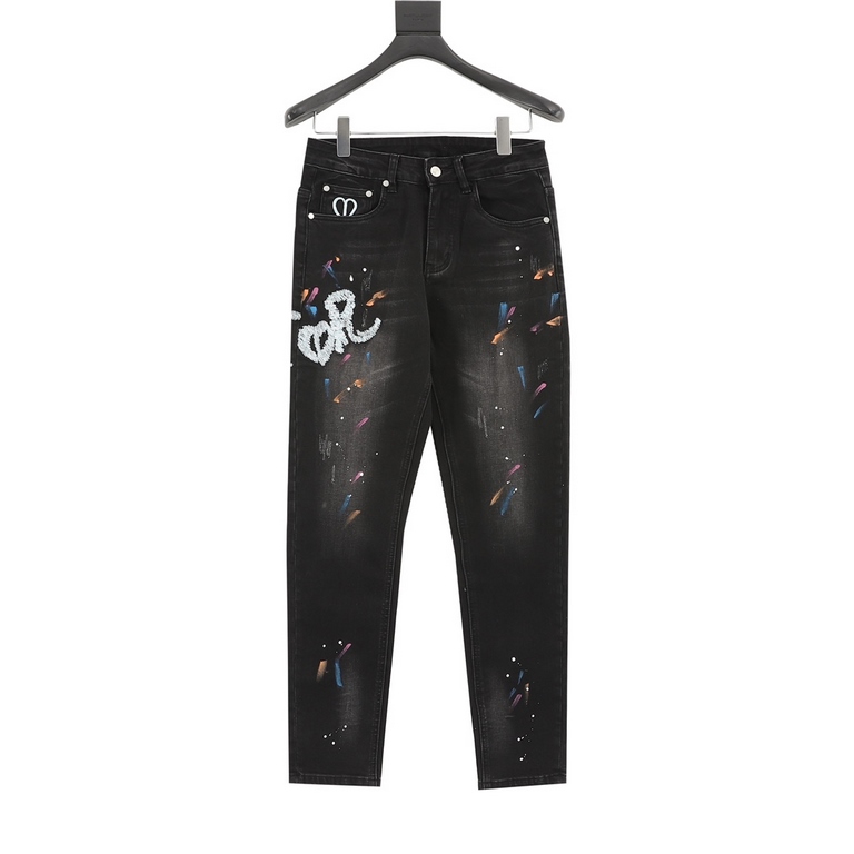 (Support put store)DIOR  Dior color painting embroidery simple retro LOGO jeansSo far this year to do the most awesome jeans, heavy washing process, hidden mystery details are very much, this time the main push of the pa