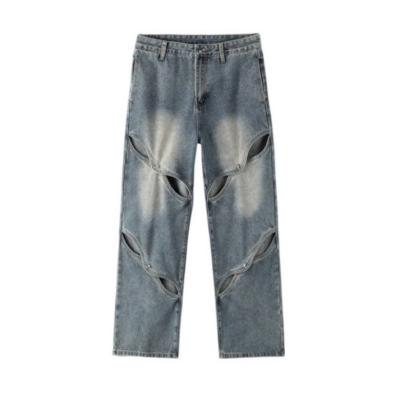 BalenciagParisian line ripped pants spliced washed loose deconstructed cropped wide leg jeansThis year's show's most eye-catching pants, the original 13 ounce fabric, the hardest part of the pants was the pattern, becaus