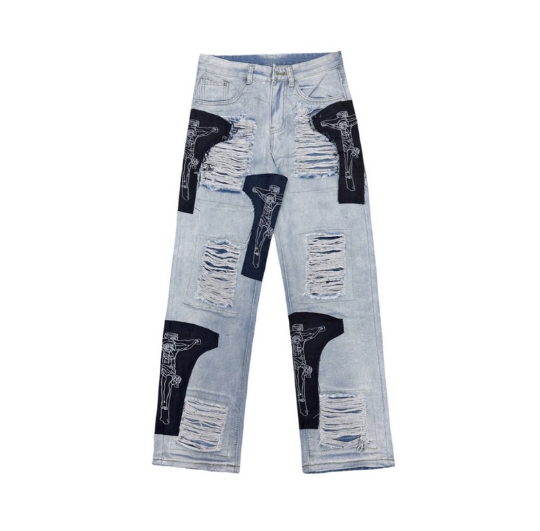 GIVENCHYGivenchy Classic Denim Blue Washed Old Patch Jesus Embroidered JeansOne of the brightest pants on the runway this year, the original 13 ounce fabric, the hardest part of the pants was the pattern, because of the 