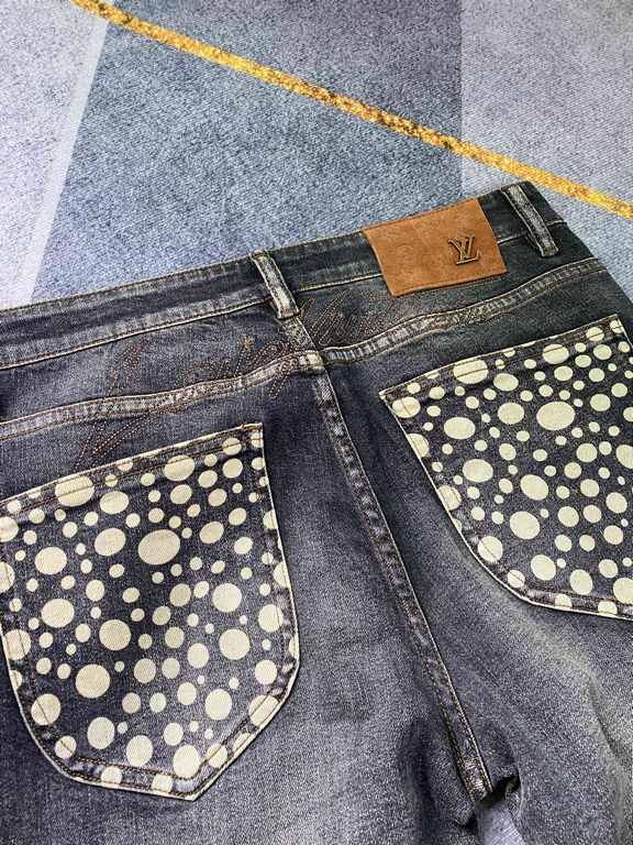 lv home 23SS new jeans fabric with elasticity high comfort embroidery design light color wash high end quality seriesSize 30, 31, 32, 33, 34, 36, 38