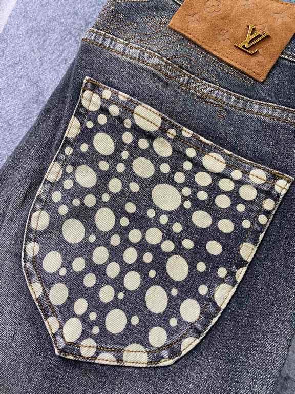 lv home 23SS new jeans fabric with elasticity high comfort embroidery design light color wash high end quality seriesSize 30, 31, 32, 33, 34, 36, 38