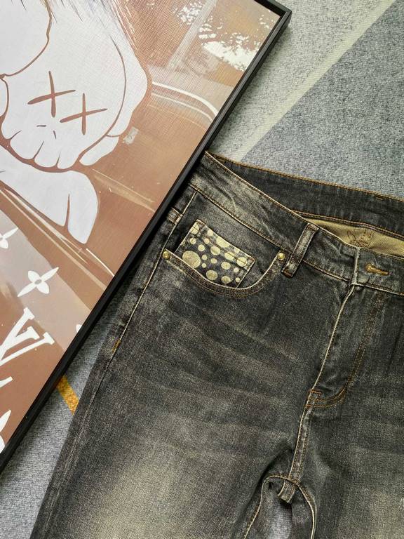 lv home 23SS new jeans fabric with elasticity high comfort embroidery design light color wash high end quality seriesSize 30, 31, 32, 33, 34, 36, 38