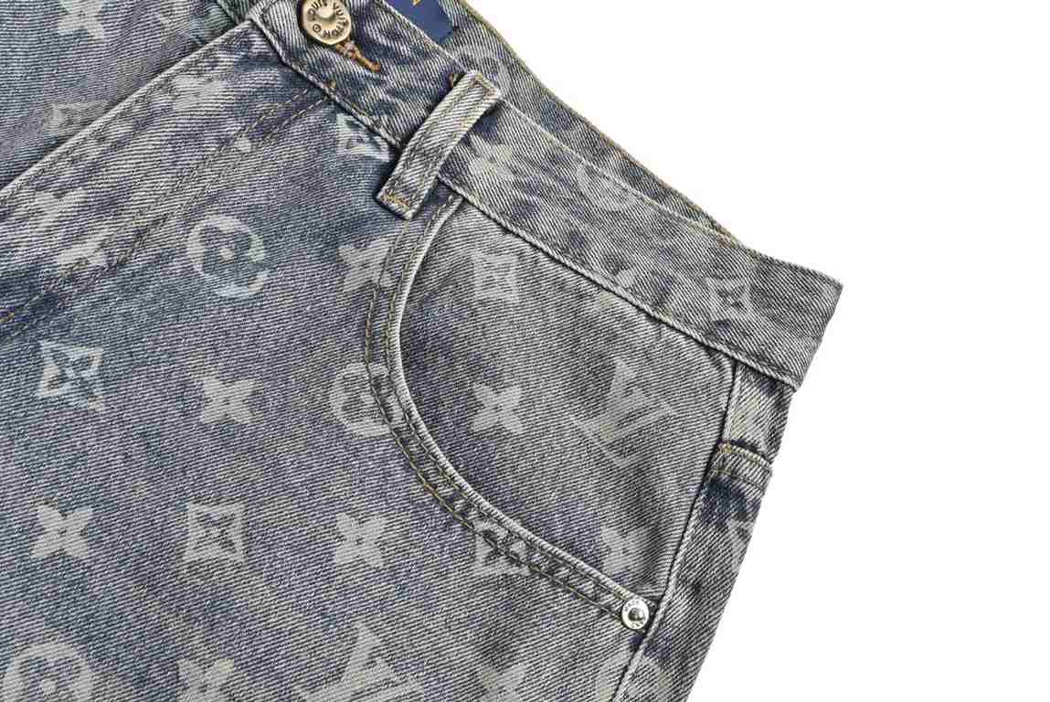 Louis Vuitton 23FwLouis VuittonLouis Vuitton 23Fw Full Print Old Flower Washed JeansAutumn new Louis Vuitton LV full print old flowers big bang classic full print series washed full print counter new washed blue jeans! H