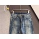 1V, new casual tannin jeans   spring and summer new back pocket brand logo using imported machine vacuum embroidery   body heavyweight environmentally friendly plant enzymes washed process fabric texture is quite beautif