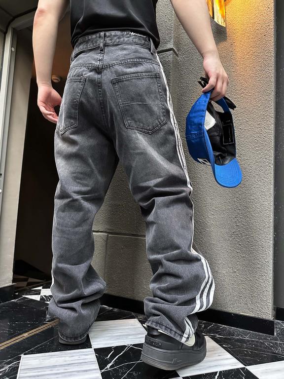 BLCG X Adidas Co-Branded Striped Side Washed Denim Trousers Top Result#