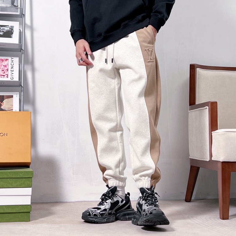 #LouisVuitton 23Fw Embossed Colorblocked Fleece Pants Top