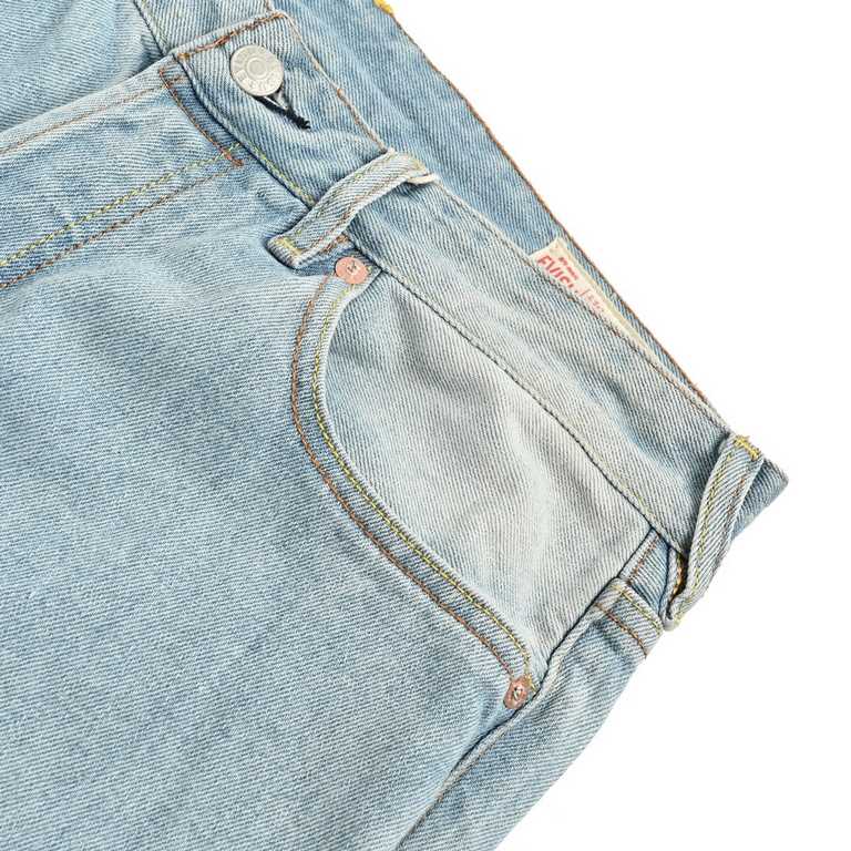 EvisuFukujin 23Fw Washed Denim Patch JeansDenim plain weave twill denim fabric, fabric sweat-absorbing and breathable, not tight, wearing comfortable and skin-friendly, woven by the weaving process with the washing proce